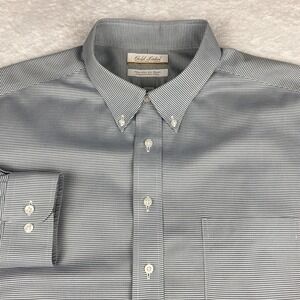 Roundtree & Yorke Gold Label Dress Shirt Mens 18.5-34/35 Green Micro-Check Twill
